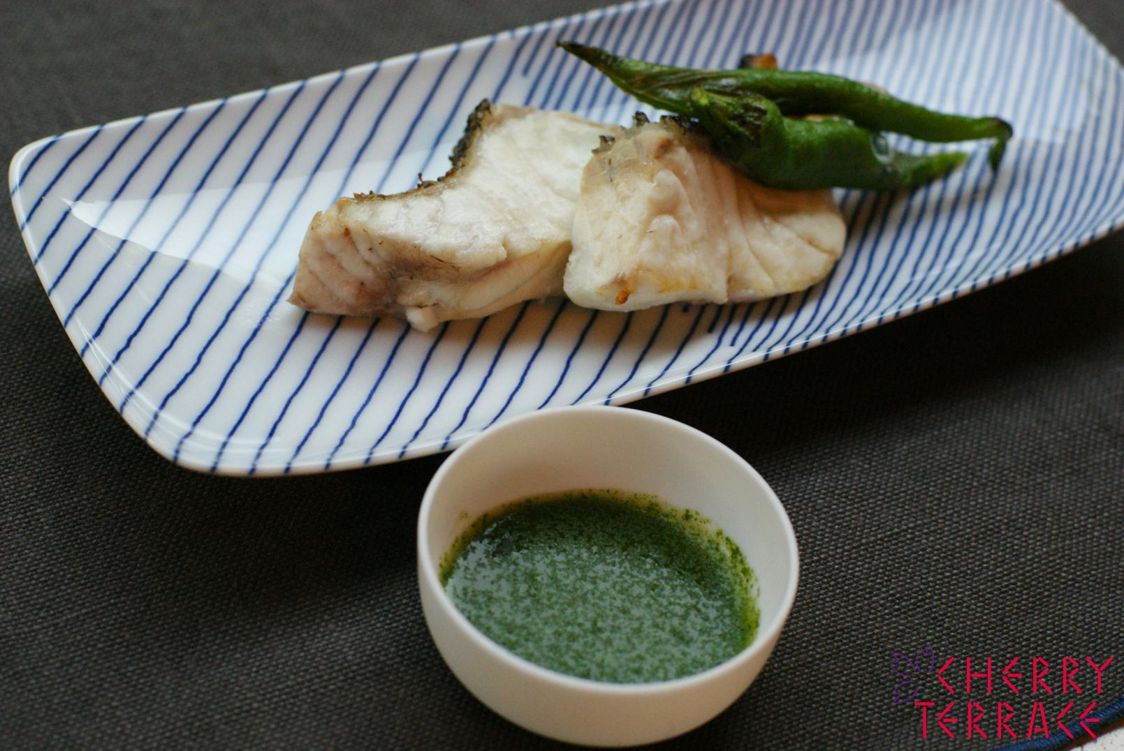 すずきの塩焼き たで酢 伏見とうがらし添え E Gohan すずきの塩焼き たで酢 伏見とうがらし添え E Gohan