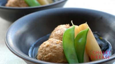 たけのこ入り鶏団子とうどの煮物