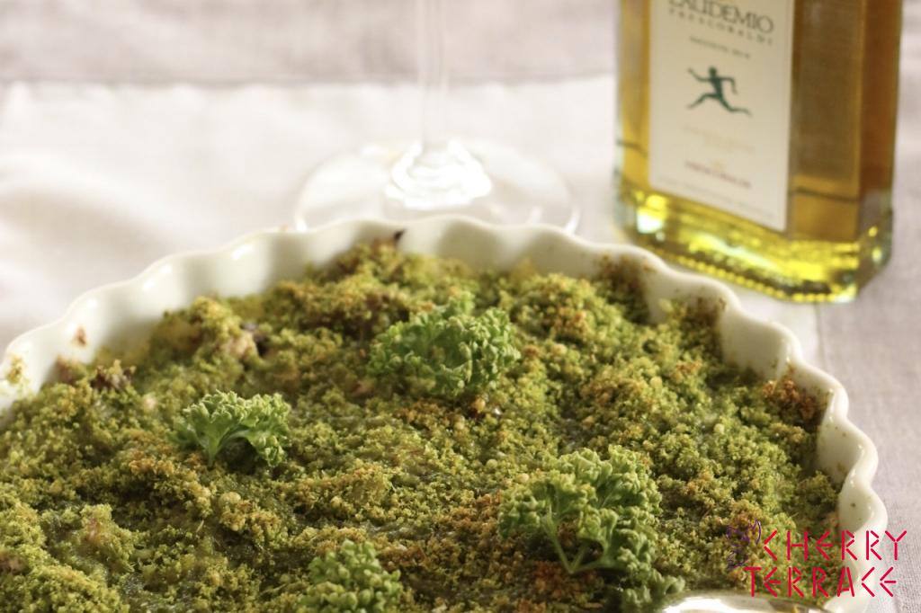 さば缶とジャガイモのグリーンパン粉焼き