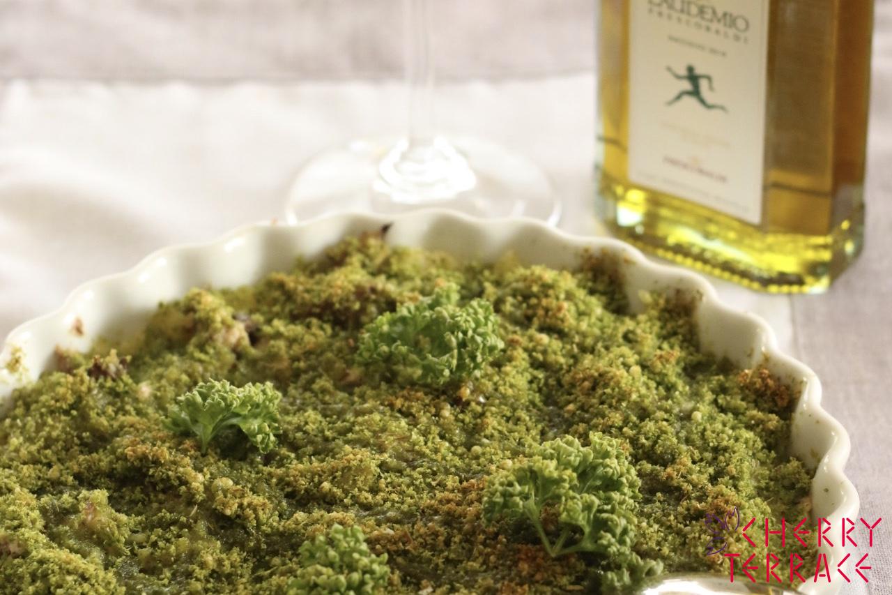 さば缶とジャガイモのグリーンパン粉焼き