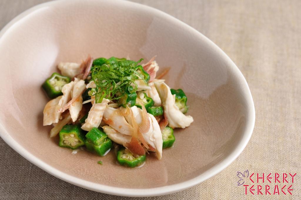 鶏ささ身とオクラの梅だれ和え