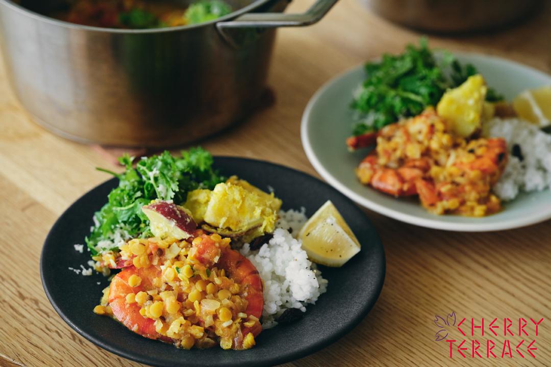 えびとレンズ豆のカレー