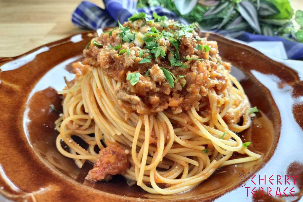 玉ねぎそぼろでミートソース